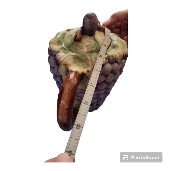 Majolica Portuguese pottery hand painted grape coffee tea pot 213 vtg - Picture 7 of 8